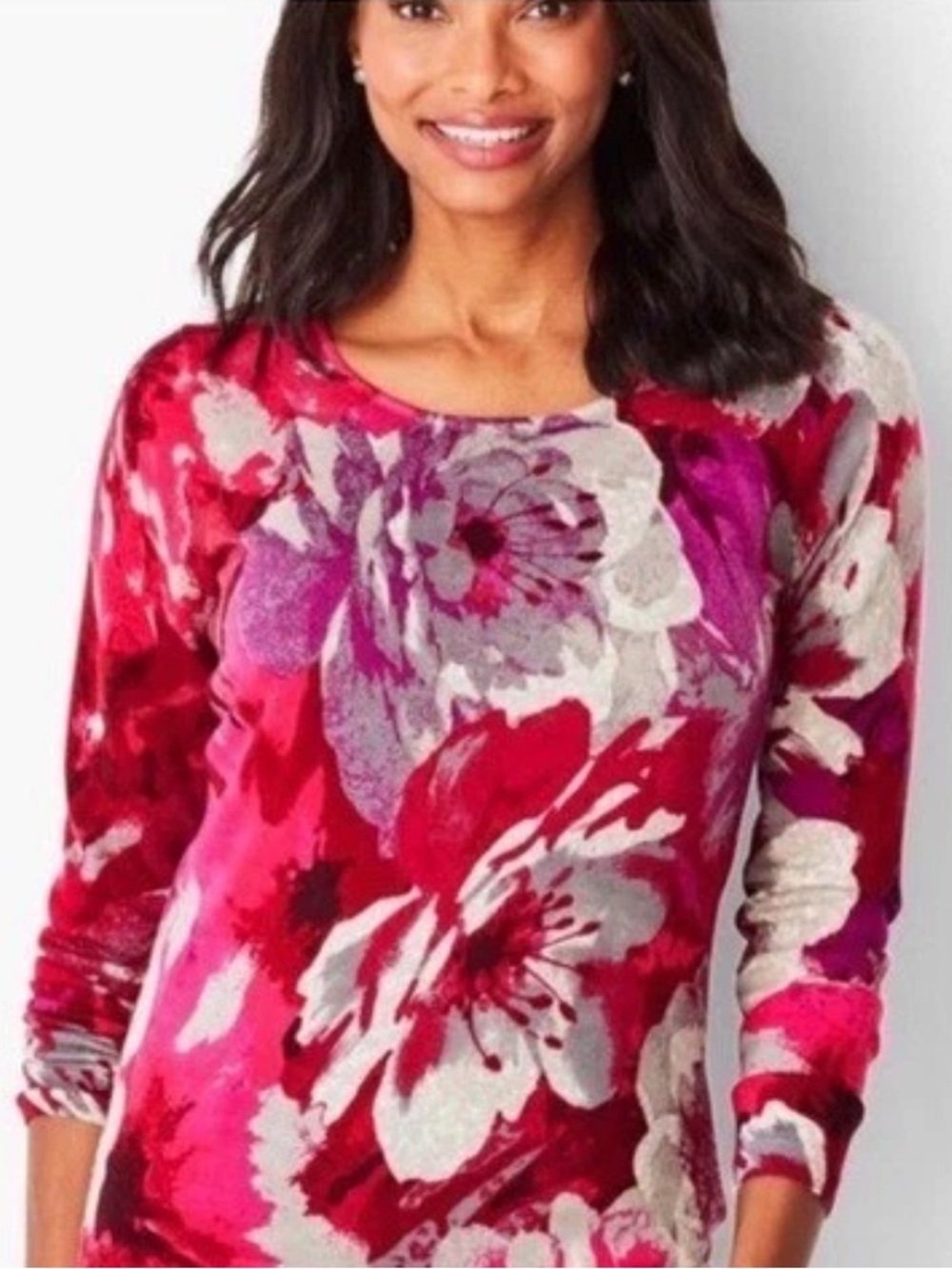 Talbots Merino Wool Floral Luxury Pullover Sweater Size L